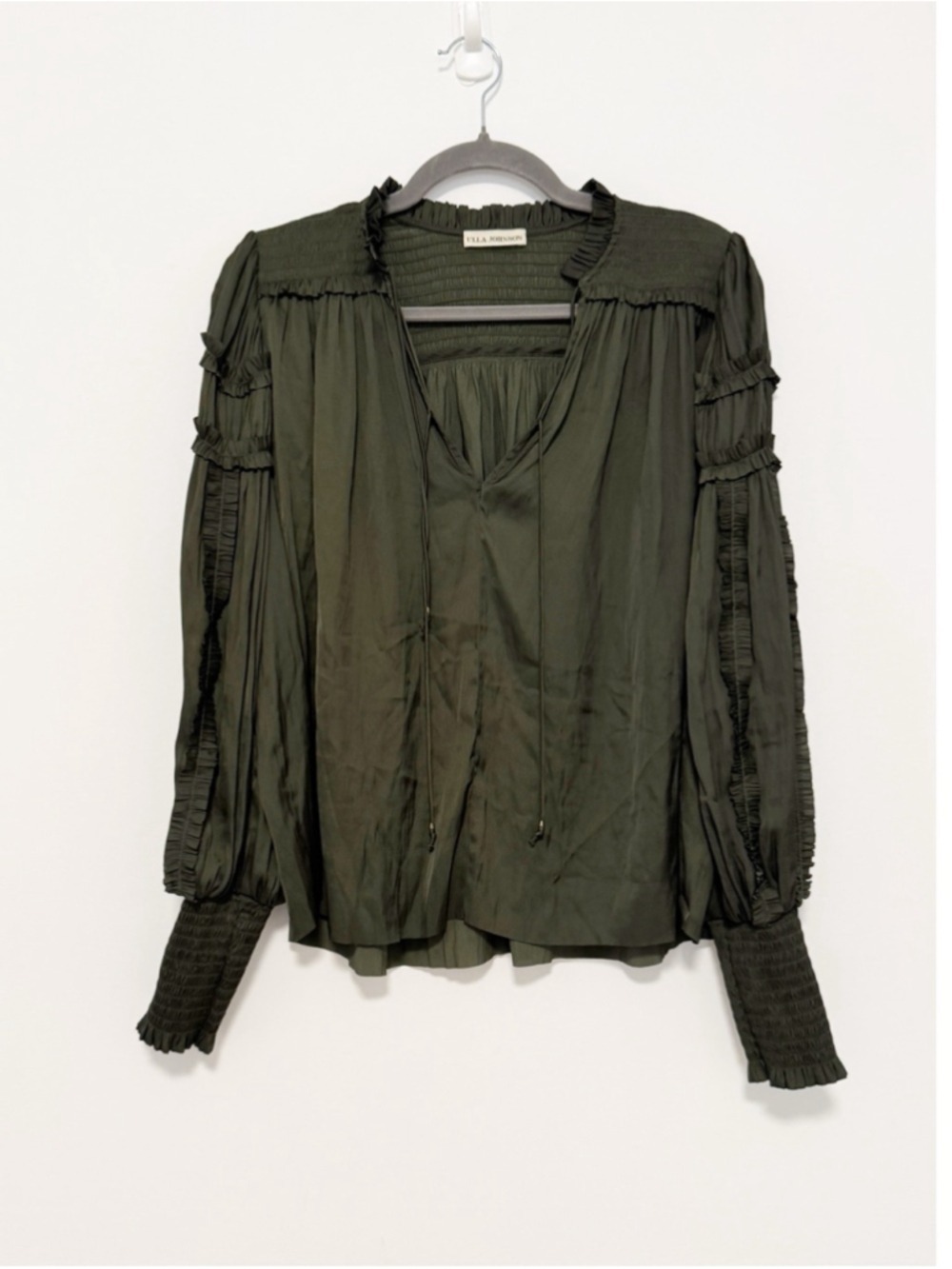Ulla Johnson Fernanda Blouson Sleeve Blouse in Forest Green size 2